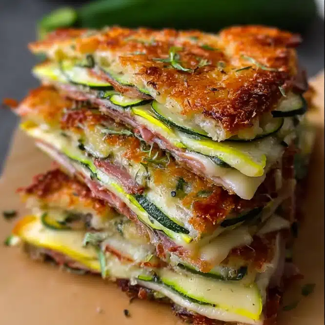 Close-up of zucchini breadwich recipe with cheesy zucchini crust